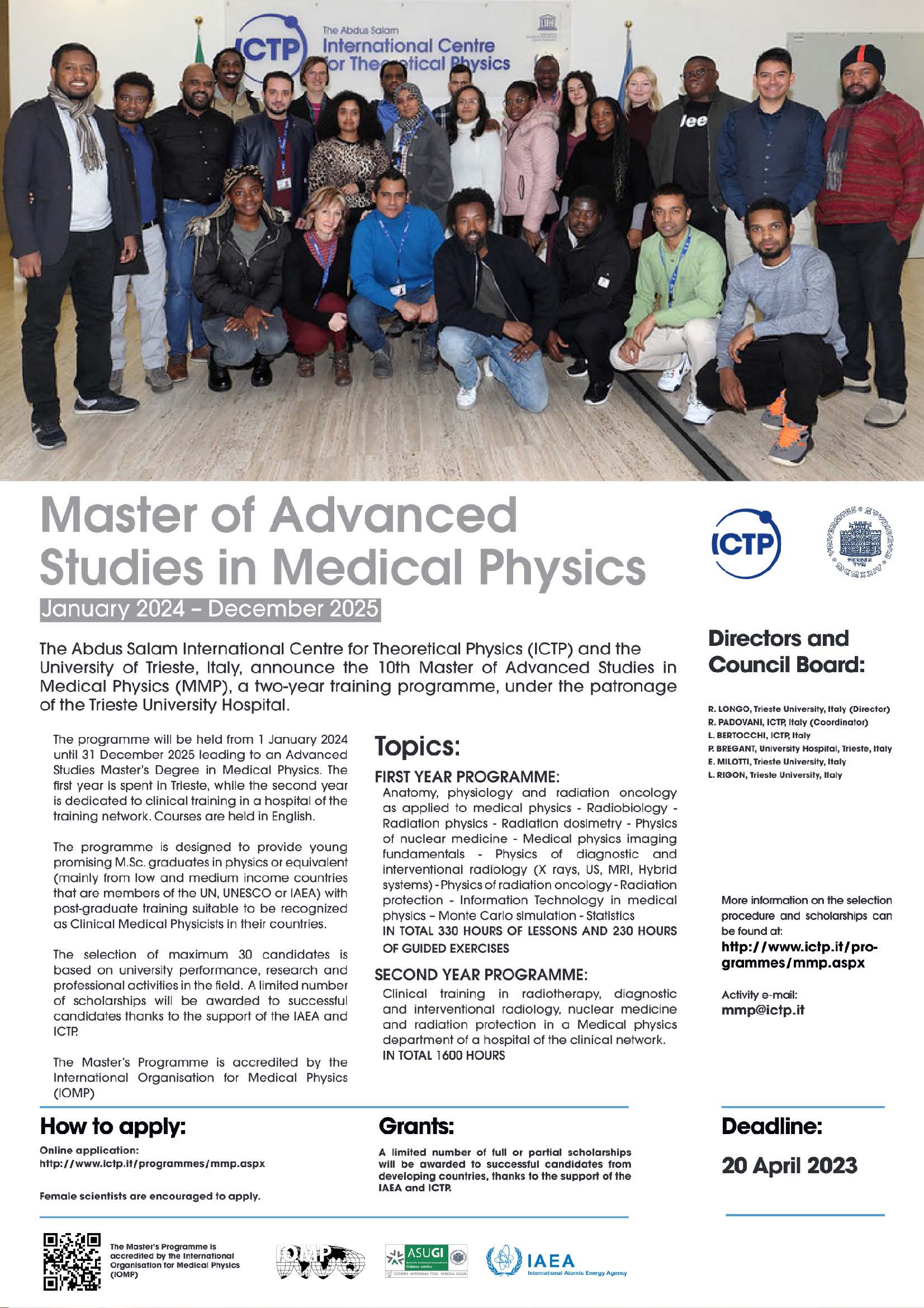 ICTP/UniTs Master in Medical Physics Call for applications for the